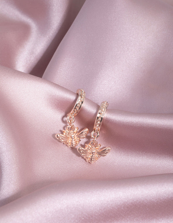 Rose Gold Mini Bee Huggie Earrings