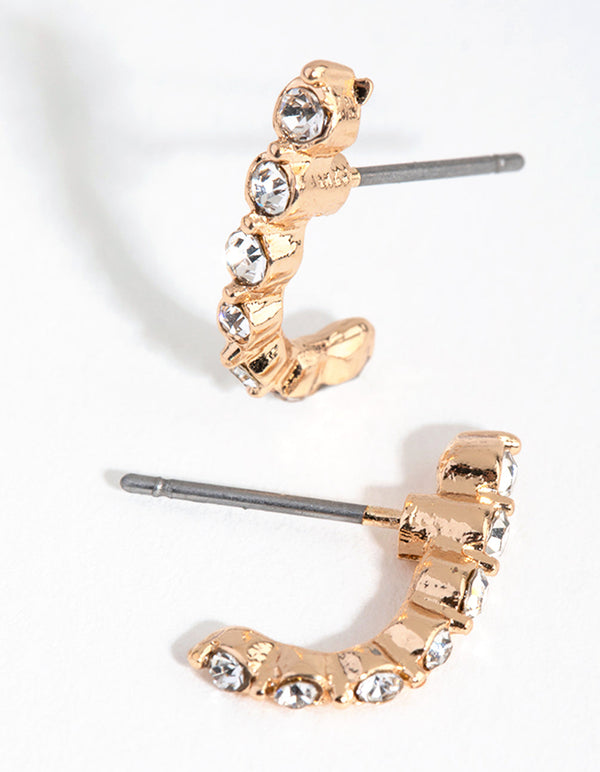 Gold Graduated Diamante Huggie Earrings