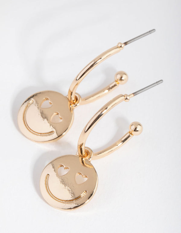 Gold Smiley Huggie Earrings