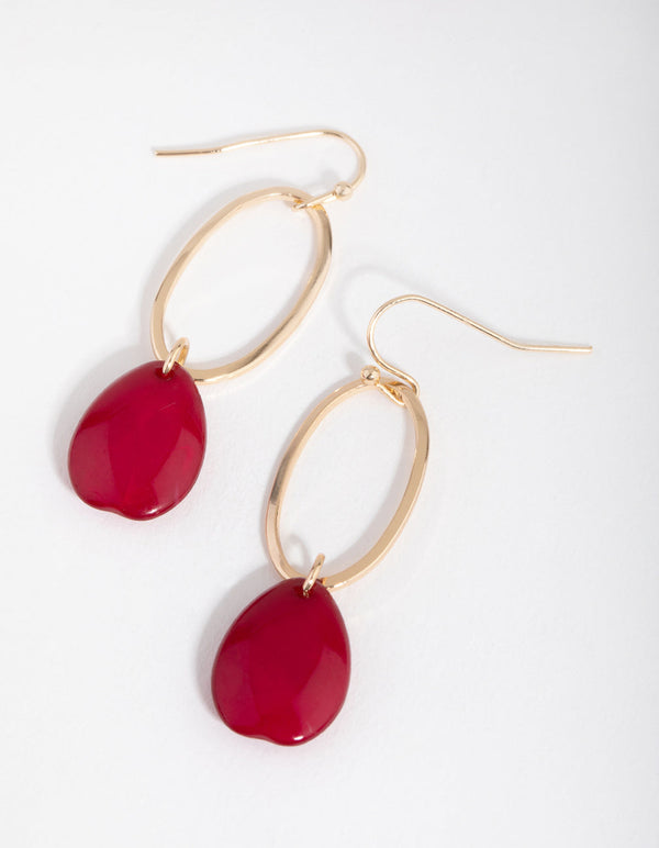 Gold Oval Pebble Drop Earrings