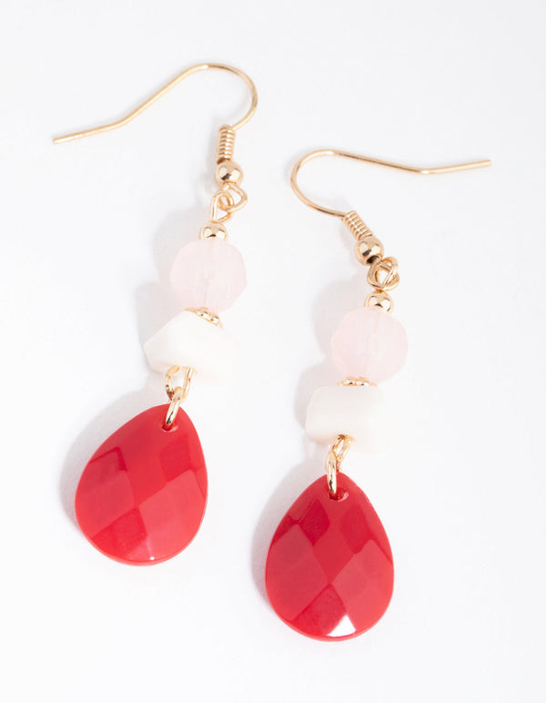 Gold Mix Facet Shape Drop Earrings
