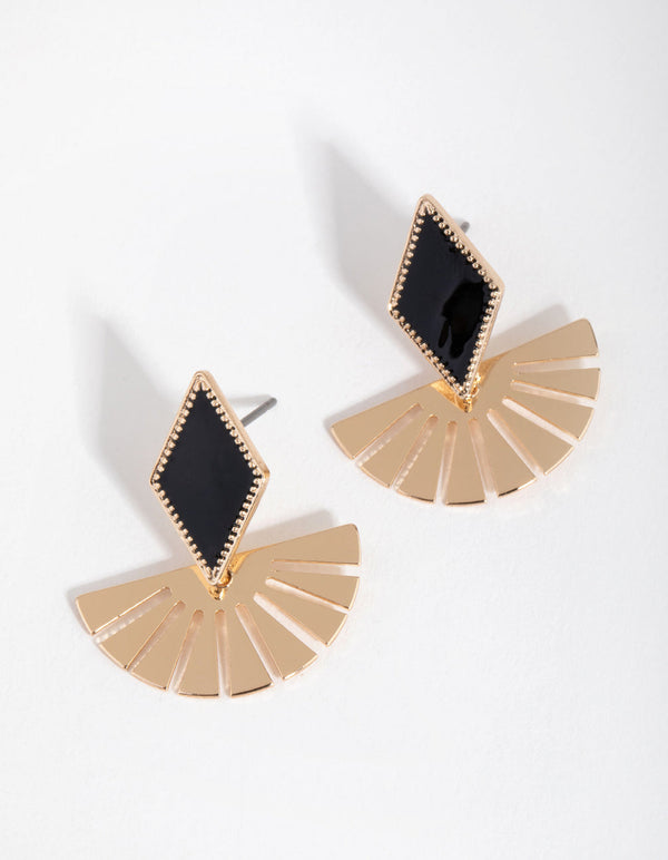 Gold Diamond Fan Drop Earrings