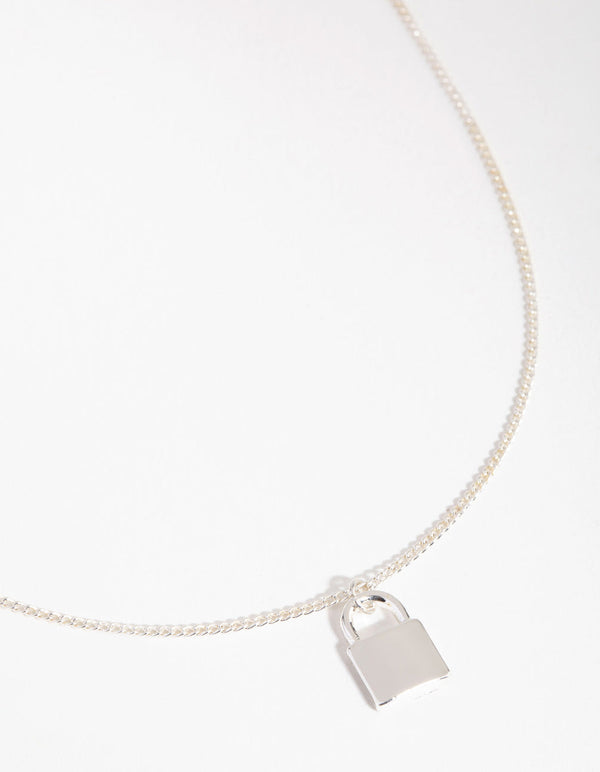 Silver Padlock Pendant Necklace