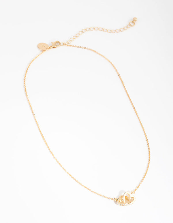 Gold Joined Heart Charm Necklace