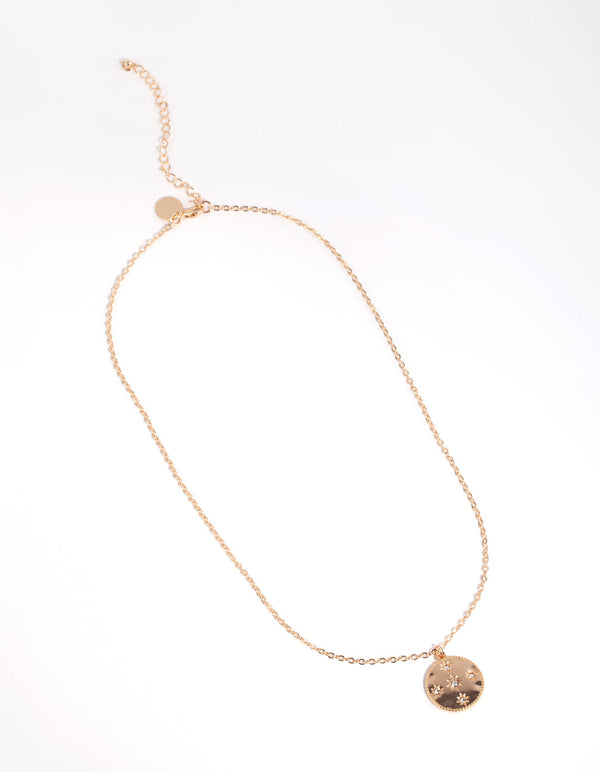 Gold Celestial Diamante Disc Necklace
