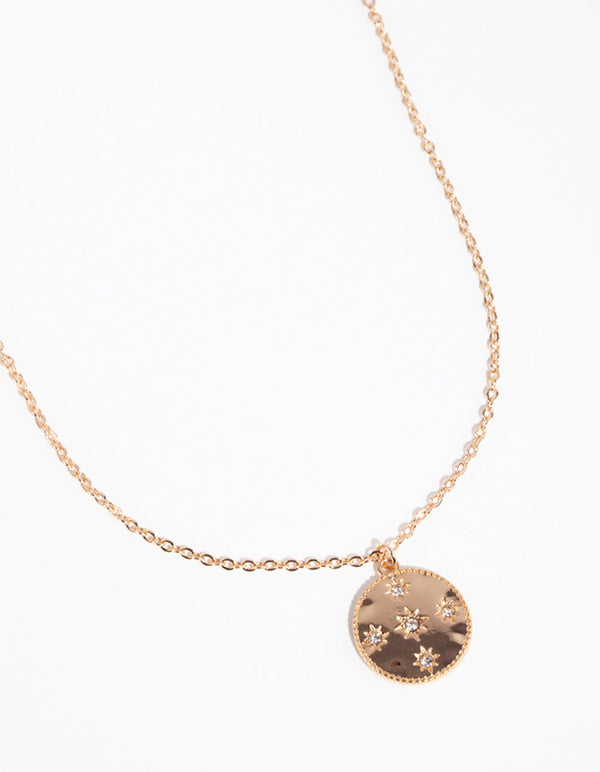 Gold Celestial Diamante Disc Necklace