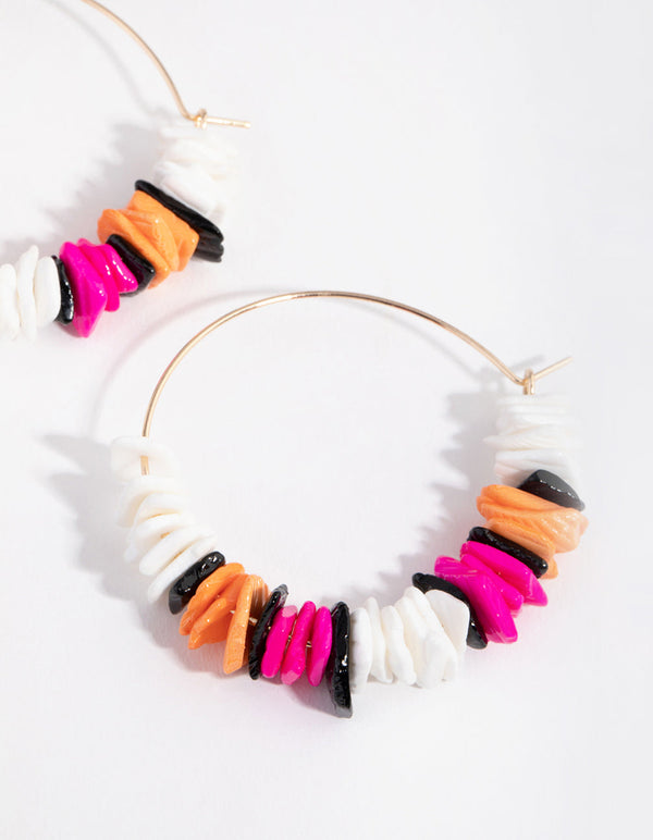 Gold Shell Chips Hoop Earrings