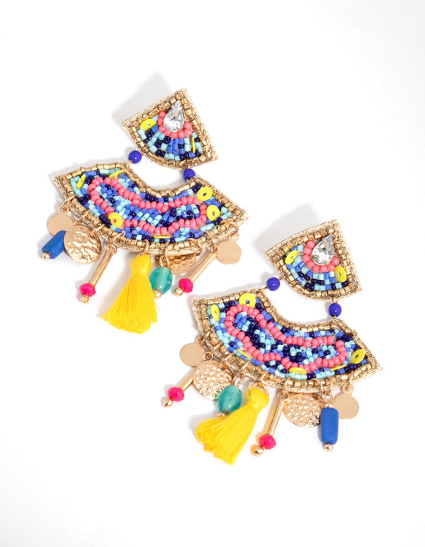 Beaded Colourful Tassel Drop Earrings