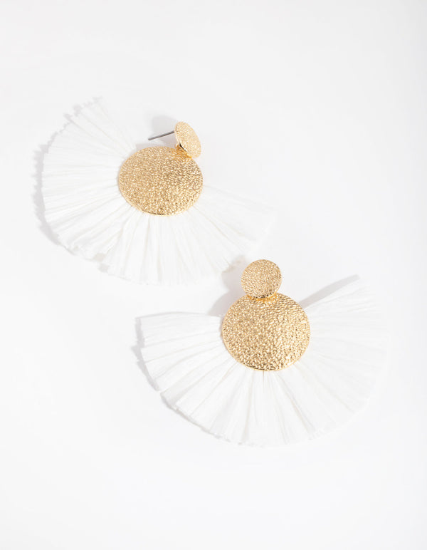 Gold Raffia Paper Fan Drop Earrings