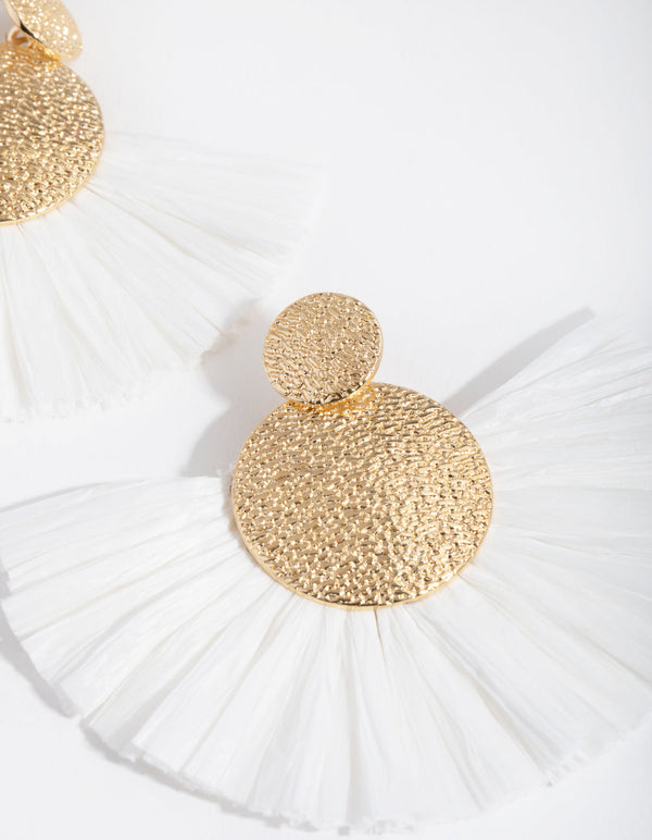 Gold Raffia Paper Fan Drop Earrings
