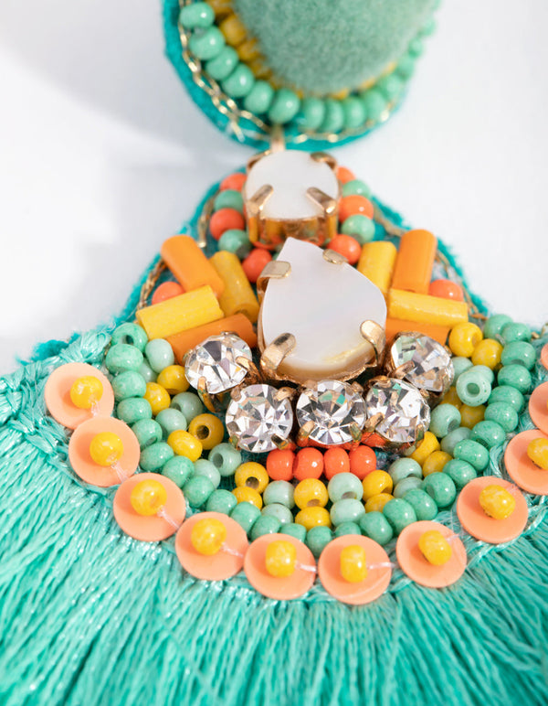 Mint Large Tassel Drop Earrings