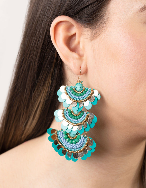 Tired Sequin Beaded Drop Earrings