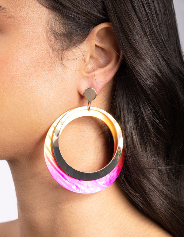 Gold Two Tone Shell Drop Earrings