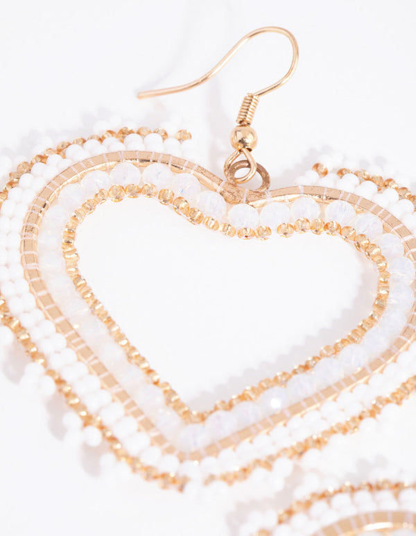 Gold Beaded Heart Drop Earrings