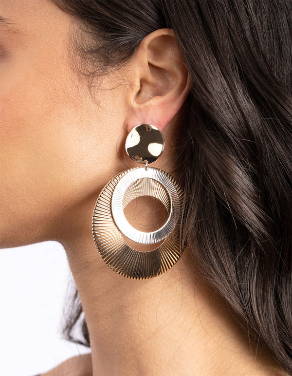 Mixed Metal Textured Circle Drop Earrings