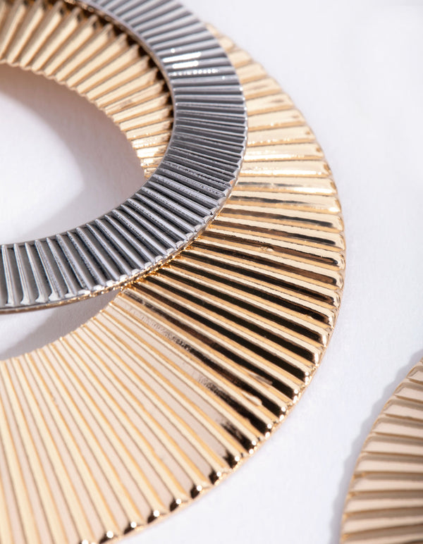 Mixed Metal Textured Circle Drop Earrings