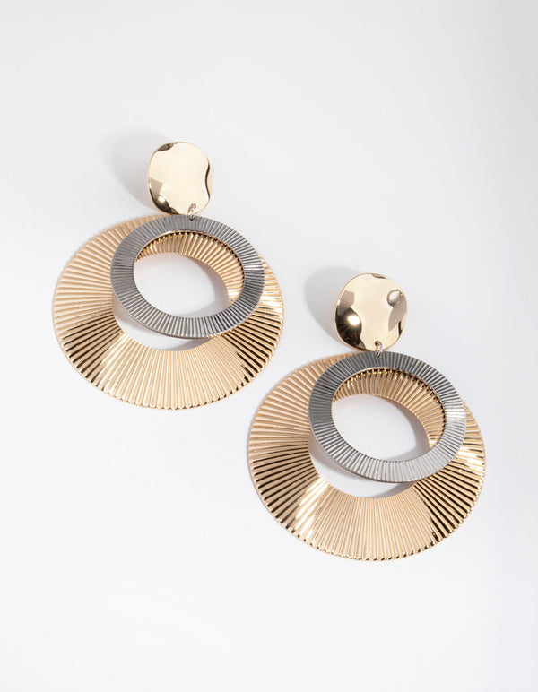 Mixed Metal Textured Circle Drop Earrings
