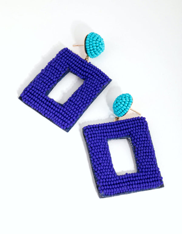 Rectangular Seed Bead Drop Earrings