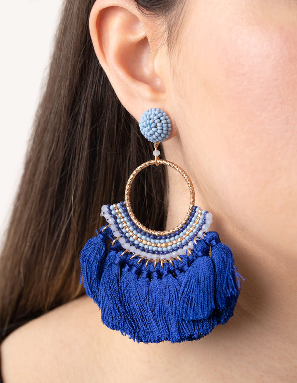 Bead Thread Tassel Drop Earrings