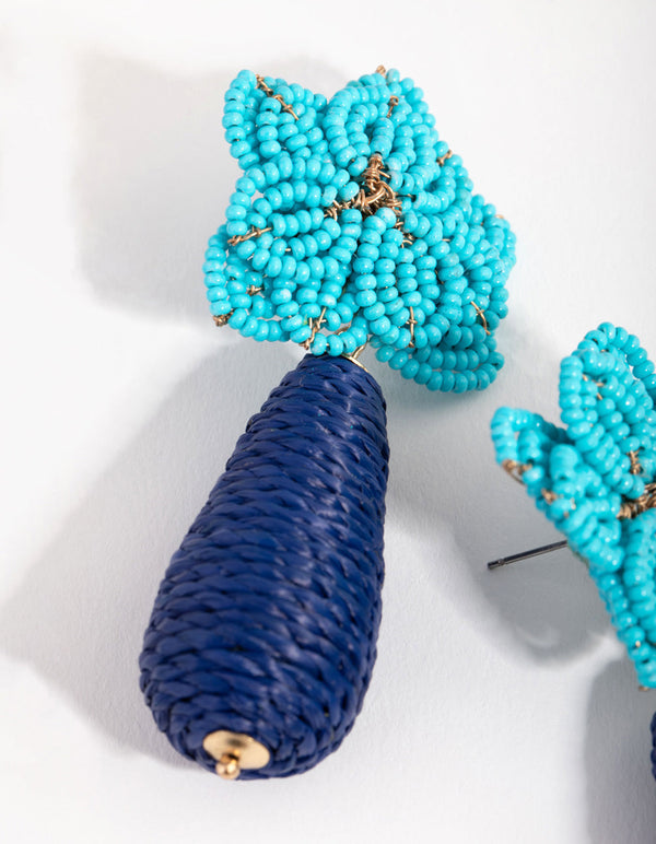 Beaded Flower Threadwrap Drop Earrings