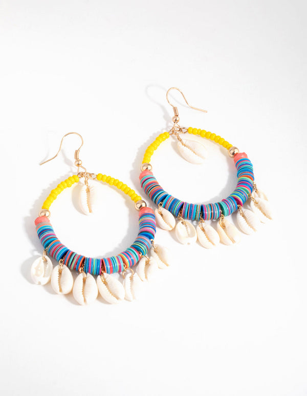 Beaded Shell Tassel Drop Earrings