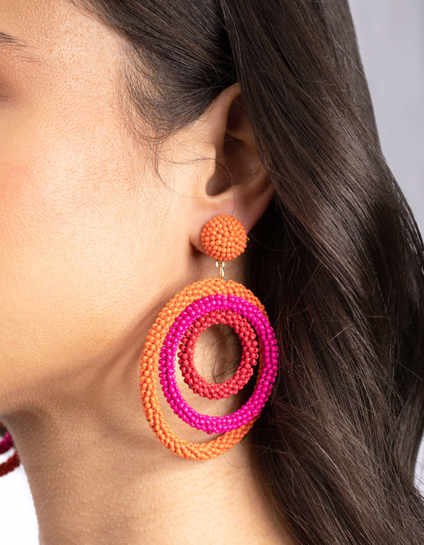Beaded Triple Circle Drop Earrings
