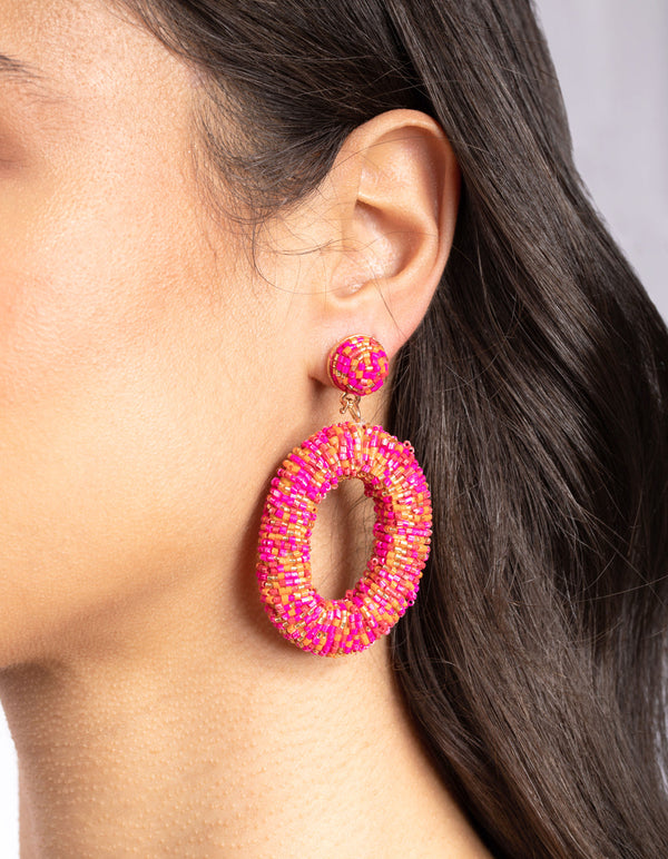 Beaded Chunky Donut Drop Earrings