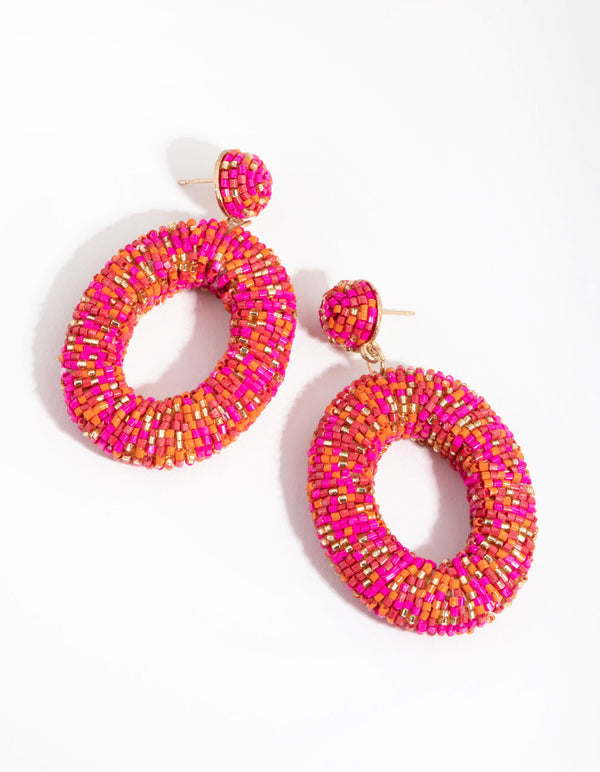 Beaded Chunky Donut Drop Earrings