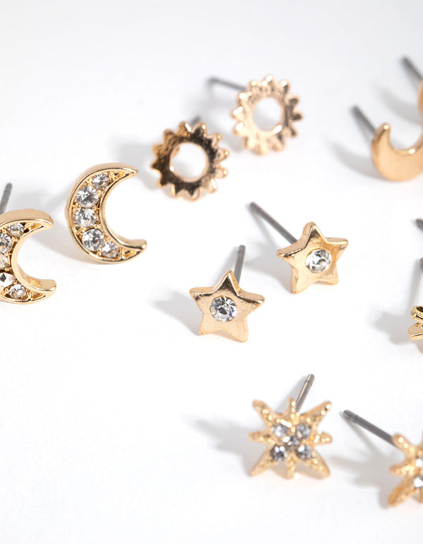 Gold Star and Moon Earring 8-Pack