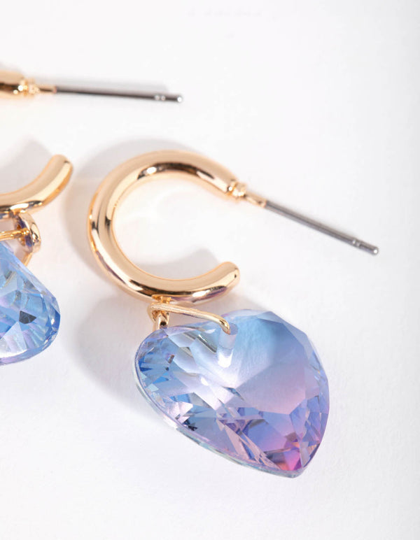 Gold Faceted Heart Hoop Earrings