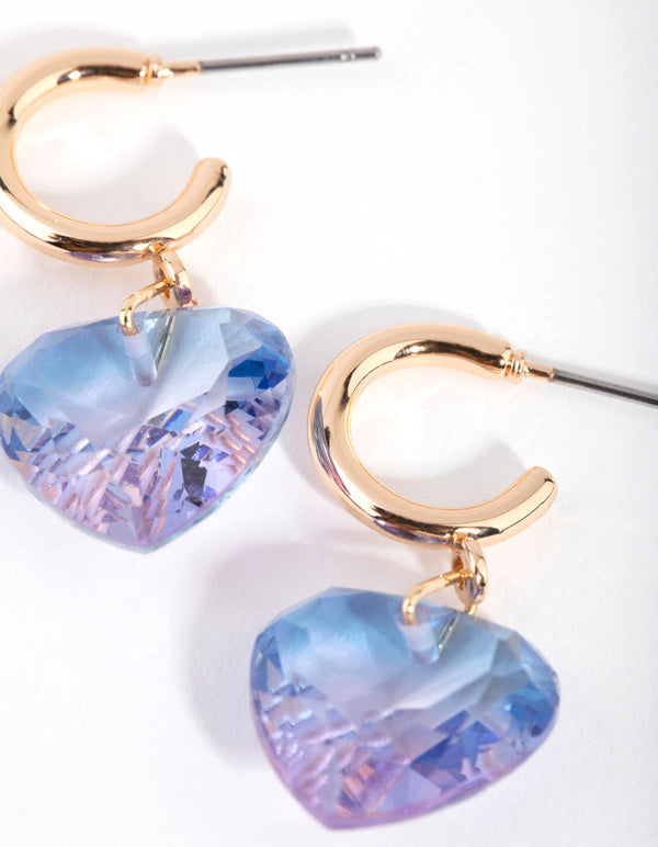 Gold Faceted Heart Hoop Earrings