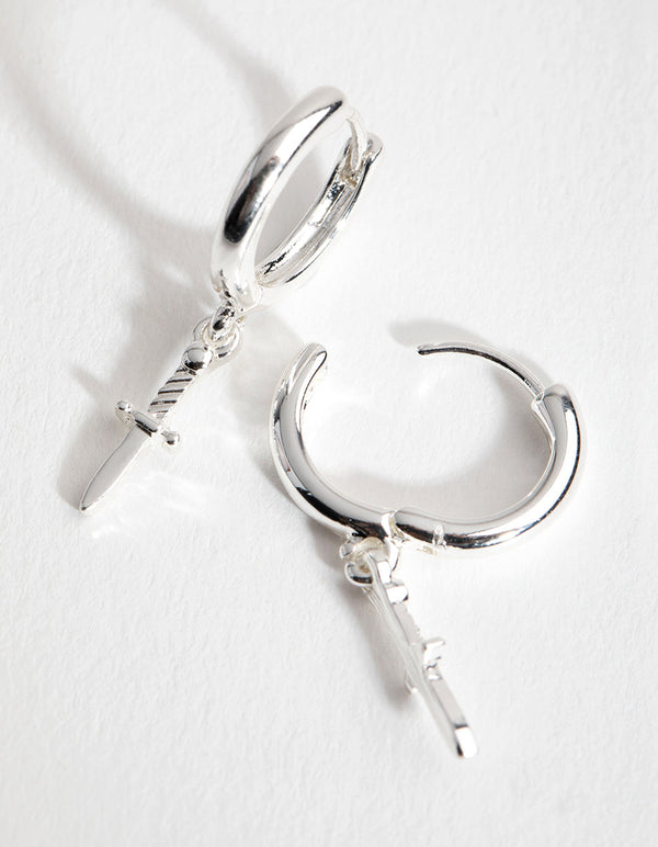 Silver Mini Dagger Huggie Earrings