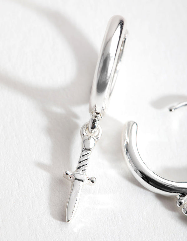 Silver Mini Dagger Huggie Earrings