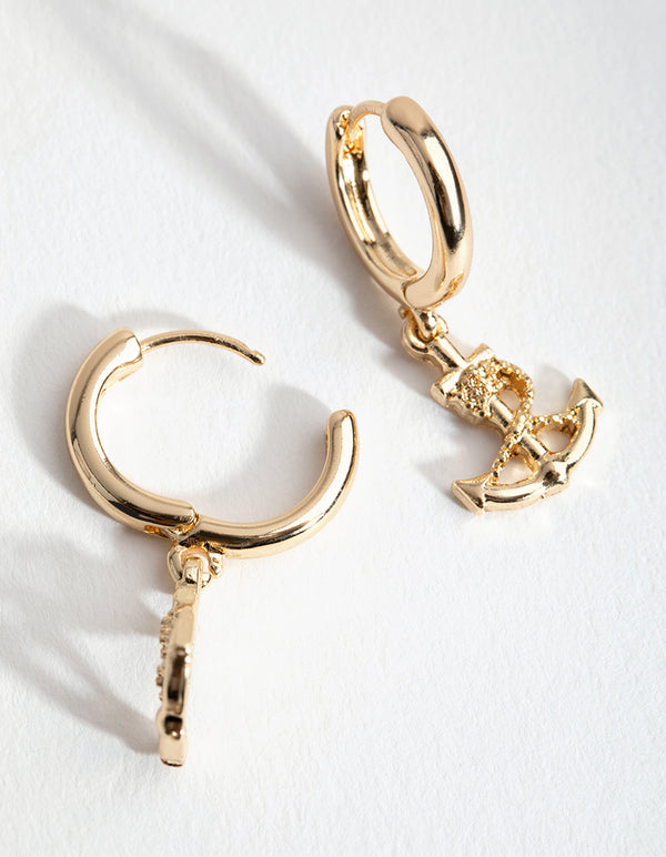 Gold Mini Anchor Huggie Earrings