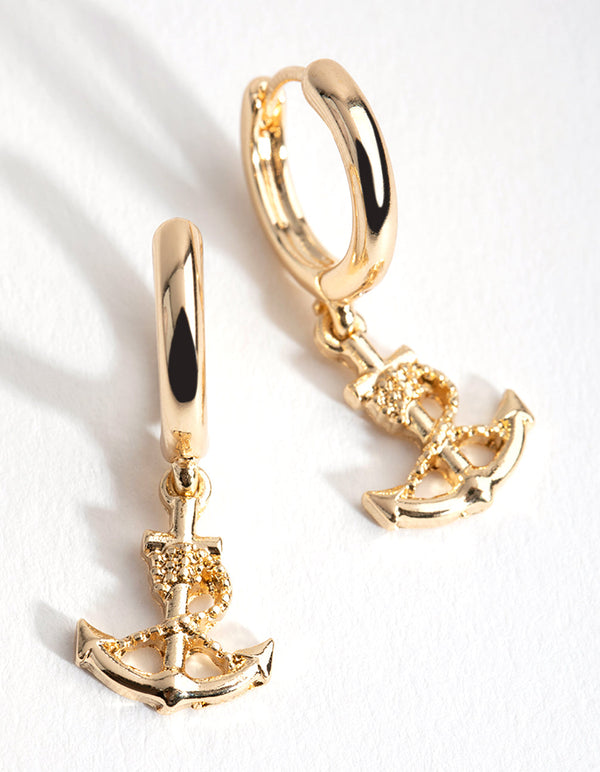 Gold Mini Anchor Huggie Earrings