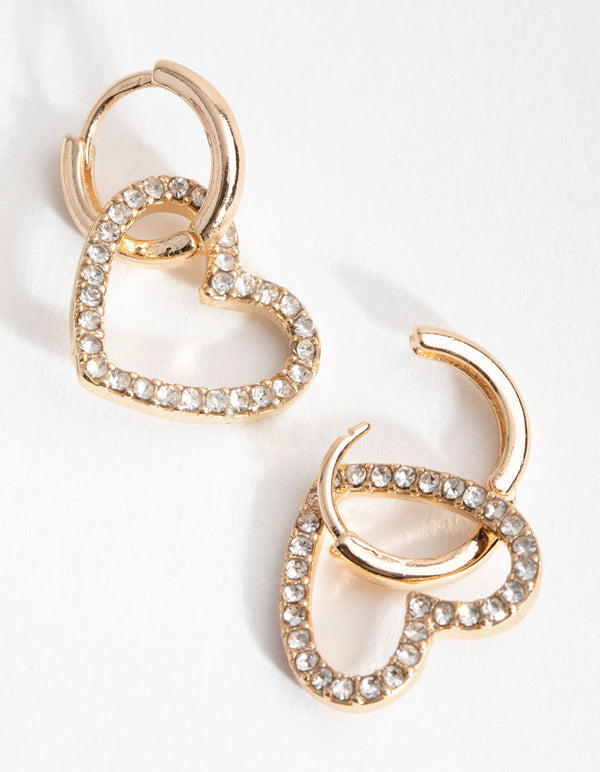 Gold Heart Diamante Huggie Earrings