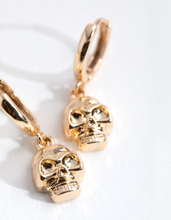 Gold Skull Huggie Earrings