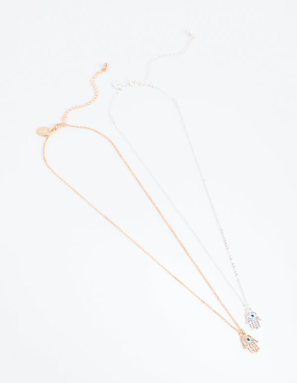 Mixed Metal Hamsa Hand Necklace 2-Pack