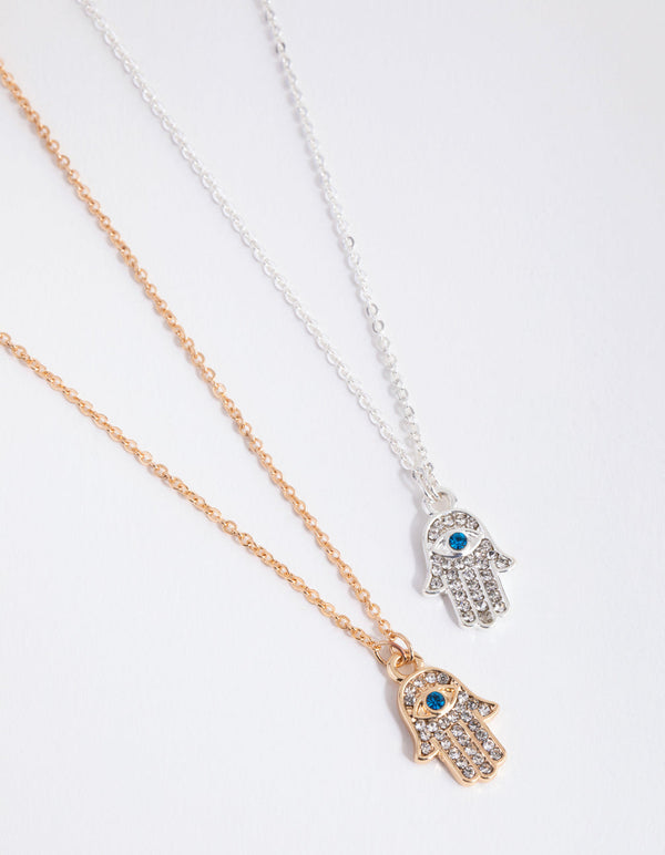 Mixed Metal Hamsa Hand Necklace 2-Pack