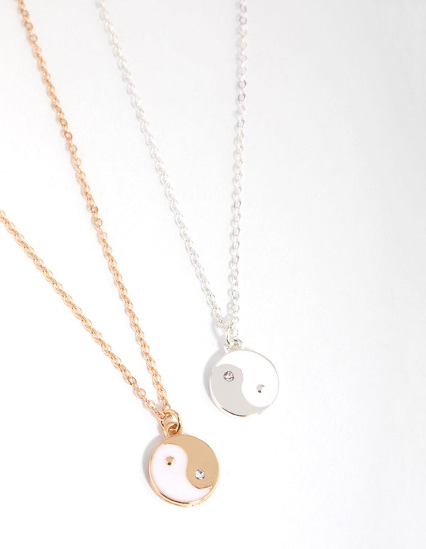 Mixed Metal White Yin Yang 2-Pack Necklaces