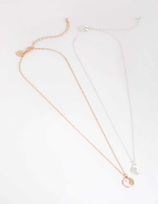 Mixed Metal White Yin Yang 2-Pack Necklaces