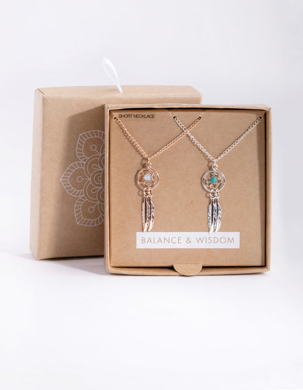 Mixed Metal Dreamcatcher 2-Pack Necklaces
