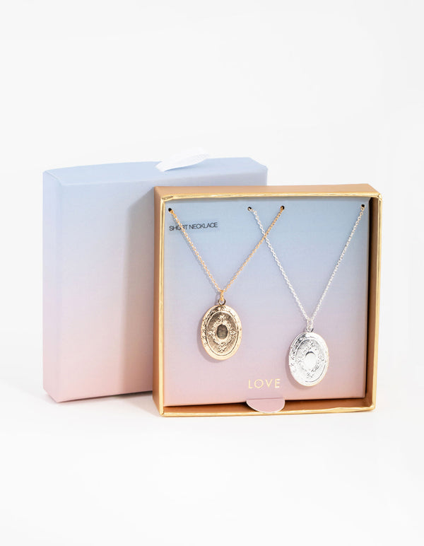 Mixed Metal Oval Centre Necklaces