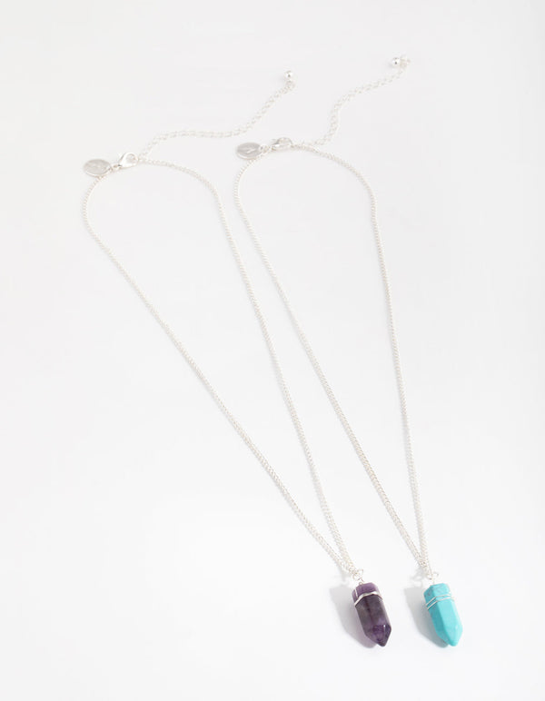 Mixed Metal 2-Pack Silver Wrapped Shard Necklace