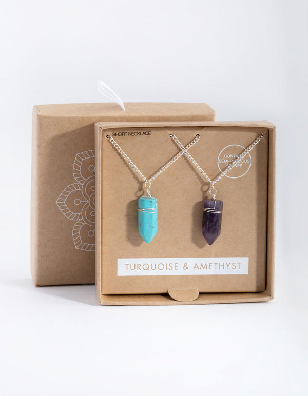 Mixed Metal 2-Pack Silver Wrapped Shard Necklace