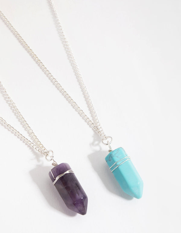 Mixed Metal 2-Pack Silver Wrapped Shard Necklace