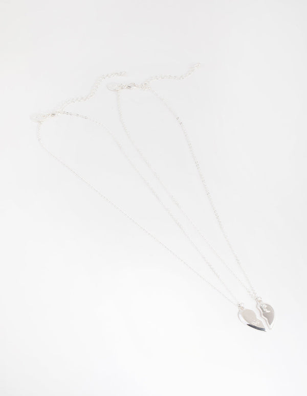 Silver Diamante Half Heart Necklace Pack