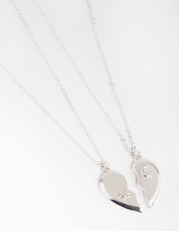 Silver Diamante Half Heart Necklace Pack