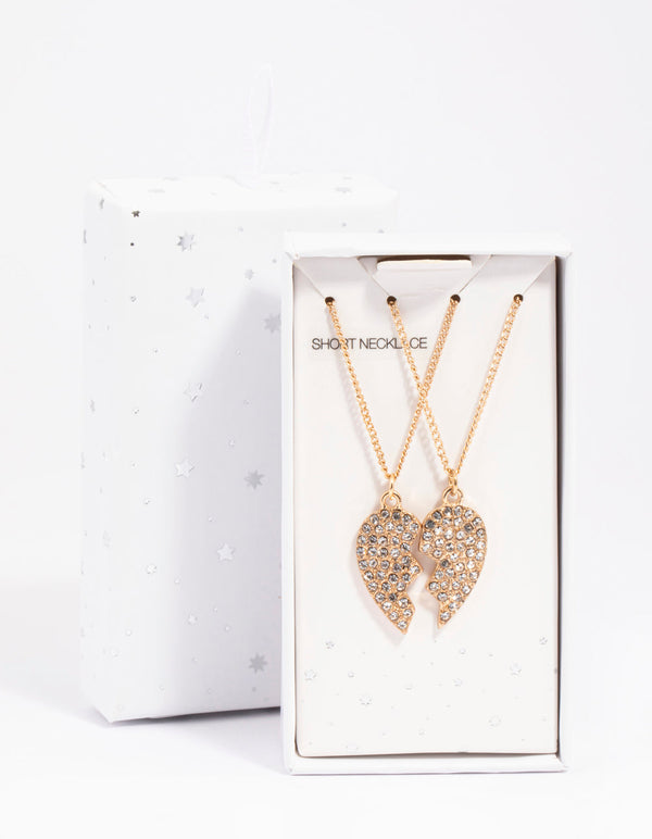 Gold Diamante Heart Necklace Set
