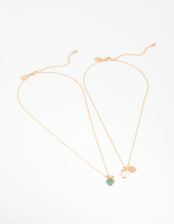 Gold and Green Semi-Precious Jingle 2-Pack Necklaces